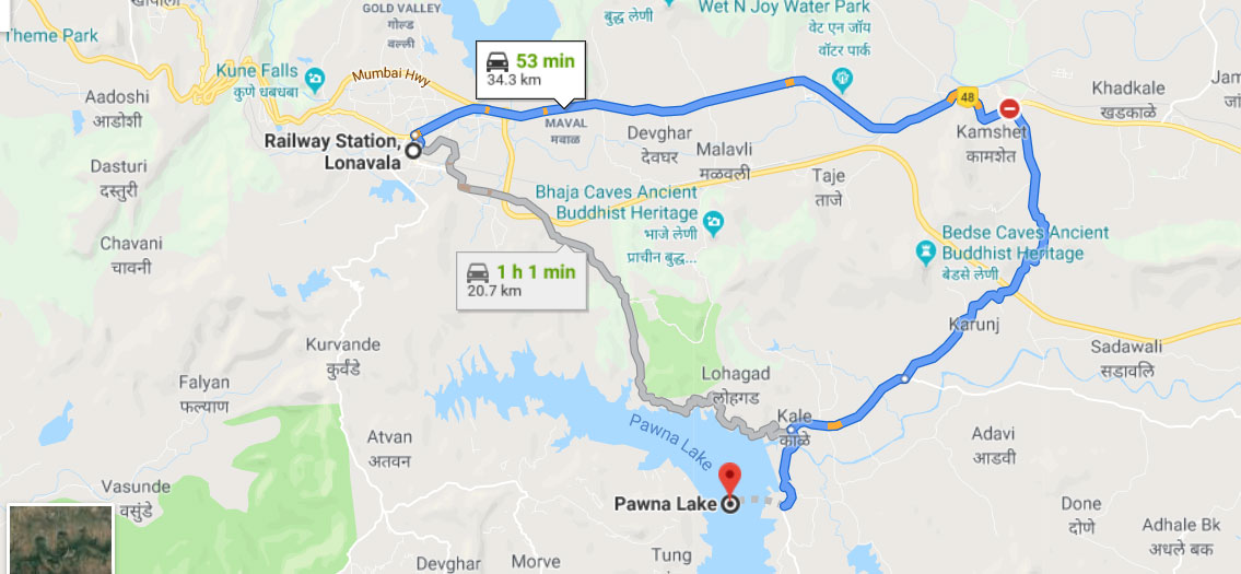 pawna lake camping map from Lonavala